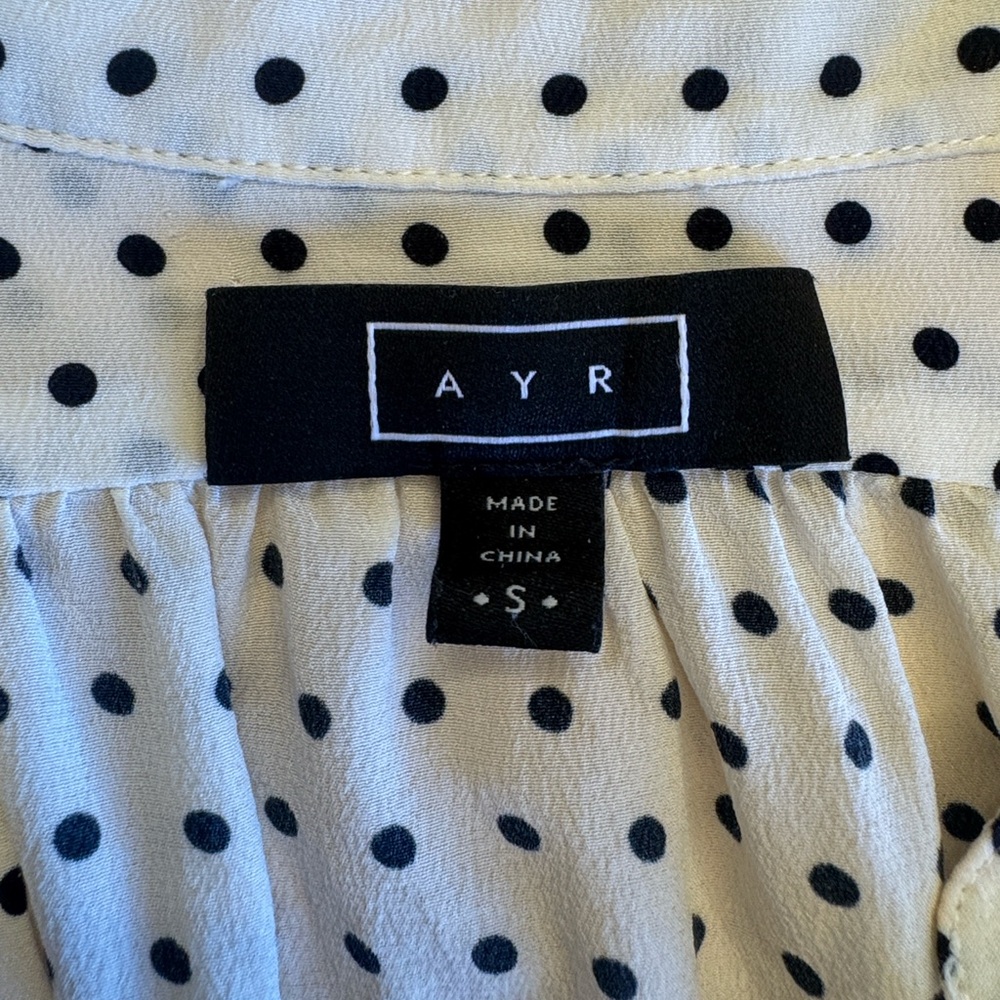 AYR Bonita Dot Por Favor 100% silk button down long sleeve blouse oversized S - Picture 4 of 8